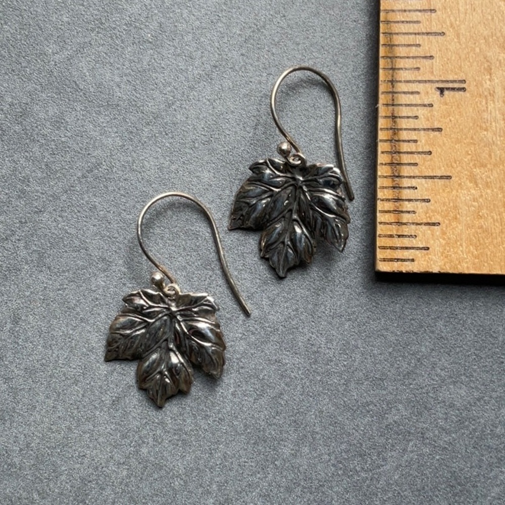 Sterling Silver Leaf Earrings - Picture 3 of 4